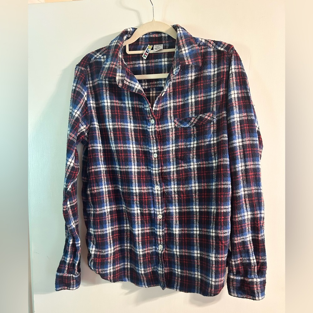 Flannel Button Down Shirt - Blue, Red, and White